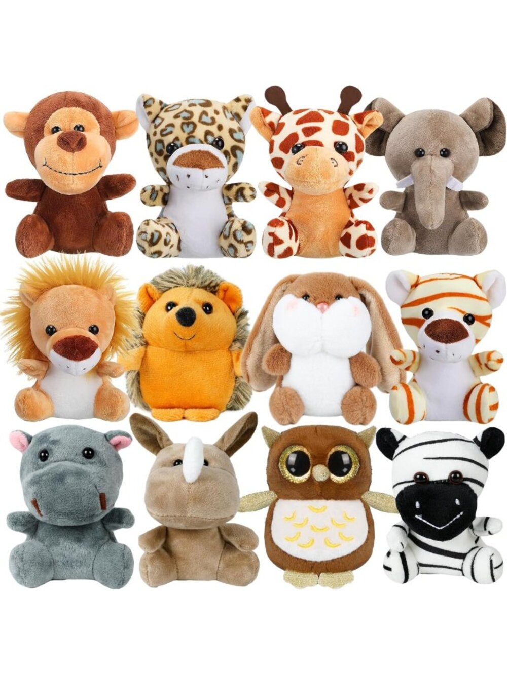 12 Mini Stuffed Animals | Plush Keychain Toys for Classroom Prizes & Party